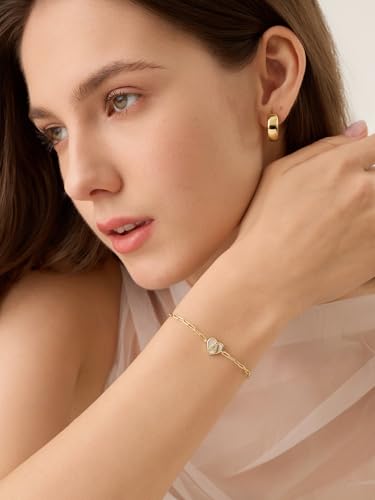 Gold Initial Bracelet For Women, 14k Gold Letter Bracelets | Adjustable Stacking Bracelets Jewelry Gift For Women, Valentines Mother Christmas Jewelry for Women Her 6.5-8 Inch - color: L
