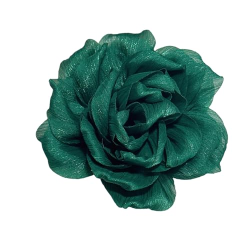 Flash Camellia Flower Brooch Pin for Women Men Elegant Texture Fabric Dahlia Rose Floral Brooches Lapel Pins Dainty Wedding Holiday Party Costume Dress Accessories Jewelry - color: Green