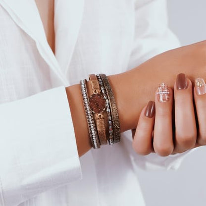 Boho Leather Wrap Bracelets Beaded Stackable Cuff Bracelet Country Concert Outfits Cowboy Cowgirl Western Jewelry Gifts for Women - color: Stone-Brown