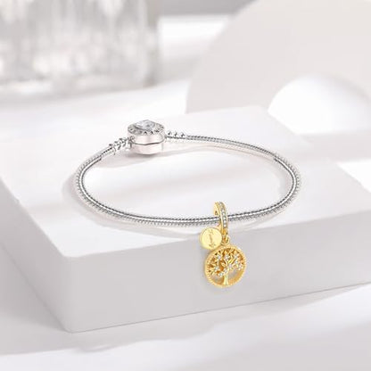 925 Sterling Silver Charms fits Bracelets and Necklace Pendant Bead Charms Jewelry Gift for Women Family Friends - style: Gold Fmaily Tree Charm