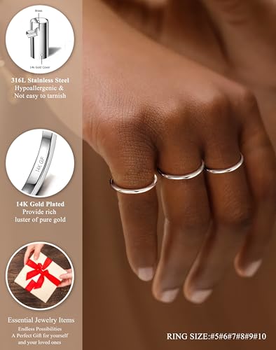 LOYALLOOK 1.5mm Silver Rings for Women Non Tarnish Stainless Steel Rings | Thin Stackable Band Rings Plain Knuckle Rings Thumb Pinky Midi Stacking Rings - color: Silver Tone