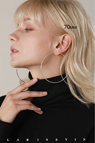 Chic 925 Sterling Silver Big Hoop Earrings Minimalist Round Circle Endless Large Huggie Hoops Statement Earrings 50/60/70/90mm Hypoallergenic Fashion Jewelry Gifts for Women Girls - style: 70mm