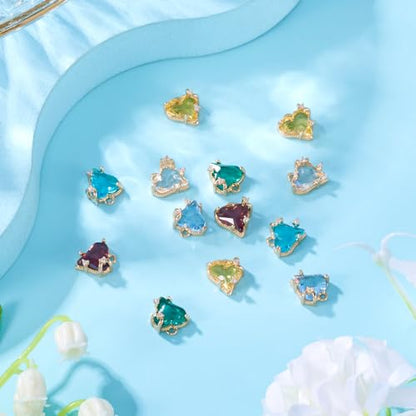 Beadthoven 15pcs Brass Micro Pave Cubic Zirconia Heart Charms Glass Crystal Love Heart Dangle Charms Colorful Faceted Rhinestone Pendants for Valentine’s Day DIY Necklace Bracelet Jewelry Making - color: Faceted Heart