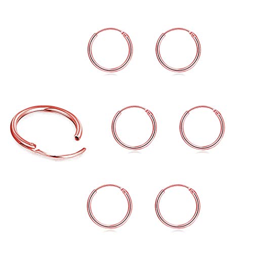 EPIRORA Sterling Silver Hoop Earrings for Women Men, Hypoallergenic Cartilage Earring Endless Small Hoop Earrings Set, 3 Pairs Tragus Earrings (8mm/10mm/12mm) - style: 7# 3 Pairs(8mm*3)-Rose Gold