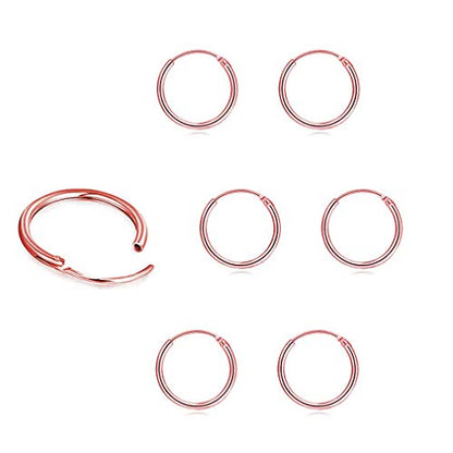EPIRORA Sterling Silver Hoop Earrings for Women Men, Hypoallergenic Cartilage Earring Endless Small Hoop Earrings Set, 3 Pairs Tragus Earrings (8mm/10mm/12mm) - style: 7# 3 Pairs(8mm*3)-Rose Gold