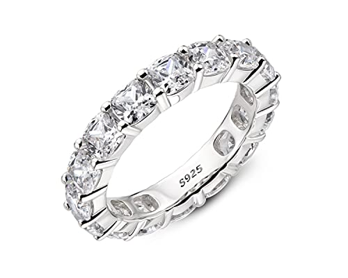 AINUOSHI Eternity Ring, 925 Sterling Silver Engagement Promise Ring for Women,Emerald Oval Radiant Round Cushion Cut Cubic Zirconia CZ Fine Ring,Stackable Full Eternity Wedding Band - color: Cushion Cut