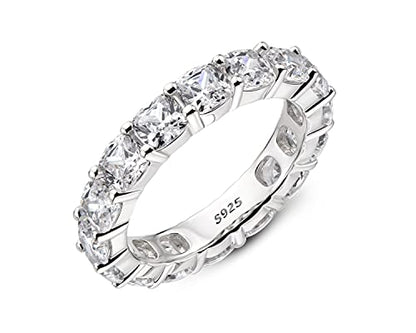 AINUOSHI Eternity Ring, 925 Sterling Silver Engagement Promise Ring for Women,Emerald Oval Radiant Round Cushion Cut Cubic Zirconia CZ Fine Ring,Stackable Full Eternity Wedding Band - color: Cushion Cut
