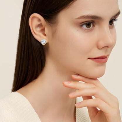 Clip On Earrings for Women Halo Clip-on Non-pierced Earrings Gold Plated Small CZ Studs Dainty Jewelry - color: Heart