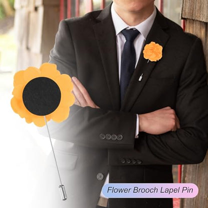 M METERXITY Flower Lapel Pins for Men, Boutonnieres Pin Camellia Flower Groom Boutonnieres for Wedding/Graduation - color: Orange