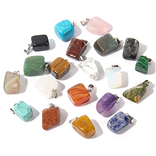 12PCS Natural Stone Cross Pendant Gemstone Charms Bulk for Jewelry Making | Healing Crystal Quartz Chakra Reiki Gemstone Pendants Charms Bulk for Necklace Craft - color: Assorted Color Rectangular