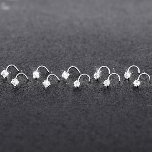 20G Nose Rings Studs for Women Corkscrew Sliver Nose Studs Hypoallergenic Nose Rings 316L Stainless Steel Nose Nostril Percing Jewely for Women Men Round Square CZ Imitation Diamond 1.5mm/2.0mm/2.5mm/3.0mm - style: 20G-corkscrew-sliver-3.0mm