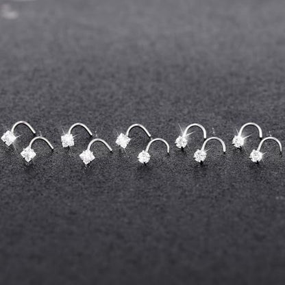 20G Nose Rings Studs for Women Corkscrew Sliver Nose Studs Hypoallergenic Nose Rings 316L Stainless Steel Nose Nostril Percing Jewely for Women Men Round Square CZ Imitation Diamond 1.5mm/2.0mm/2.5mm/3.0mm - style: 20G-screw-sliver-1.5mm