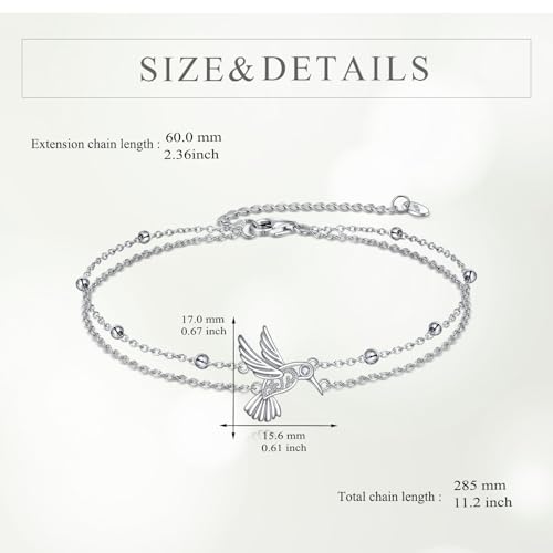 POPLYKE Bracelet for Women 925 Sterling Silver Dove/Hummingbird/Cat Animal Bracelet Jewelry Gifts for Mother Daughter Sister Grandma - style: Hummingbird Anklet