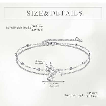 POPLYKE Bracelet for Women 925 Sterling Silver Dove/Hummingbird/Cat Animal Bracelet Jewelry Gifts for Mother Daughter Sister Grandma - style: Hummingbird Anklet