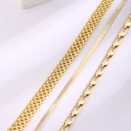 Cuzmly Bracelets for Women, Waterproof 14K Gold/Silver Plated Stackable Bracelets for Women Non Tarnish Trendy Dainty Paperclip Figaro Box Herringbone Hand Chain Bracelet Pack Stack Adjustable Jewelry for Women - style: 3 Net