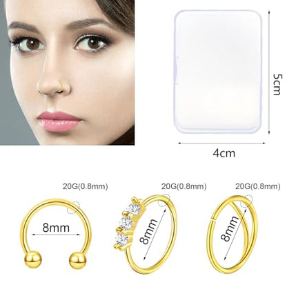 35-70 PCS 18G 20G Nose Rings for Women & Men - Gold Hoops, L Shape, Studs & Screw - 316L Surgical Stainless Steel - color: Color M-25pcs
