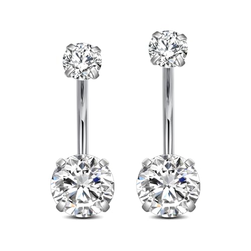 FECTAS 14g Belly Button Rings Surgical Steel CZ Petite Navel Ring for Women Body Piercing Jewelry Petite select Barbell Len 6mm 8mm 10mm 12mm 14mm Silver - style: silver1-2pcs-14&12mm bar