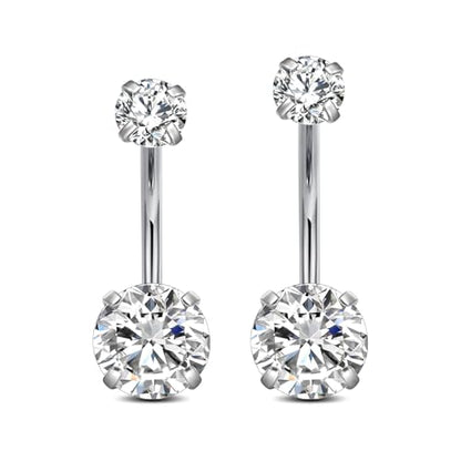 FECTAS 14g Belly Button Rings Surgical Steel CZ Petite Navel Ring for Women Body Piercing Jewelry Petite select Barbell Len 6mm 8mm 10mm 12mm 14mm Silver - style: silver1-2pcs-14&12mm bar