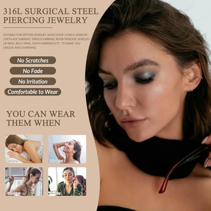 GAGABODY Surgical Steel Hypoallergenic Nose Ring Earring CZ Hoop for Unisex | Hinged Seamless Clasp,Used in Nostril,Septum,Lip,Eyebrow,Nipple and All Ear Piercings.22G to 12G,Inner Diameter 5mm to 14mm - color: Style1:Silver+Clear CZ, size: 18G-13mm