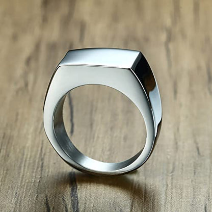 MYNENEY Stainless Steel Square Shape Signet for Men Statement Ring - color: 10x16mm Silver