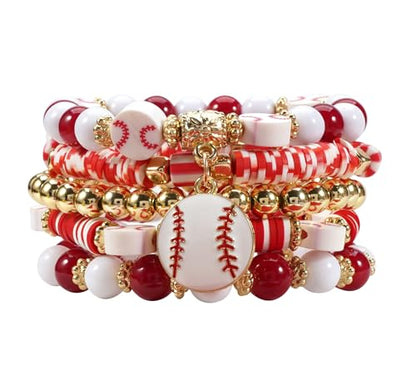 Ardorchid Halloween Bracelets for Women Pumpkin Ghost Steleton Bat Skull Beaded Stackable Stretchy Bracelet Rugby Thanksgiving Christmas Heishi Bracelets - color: Baseball Bracelets