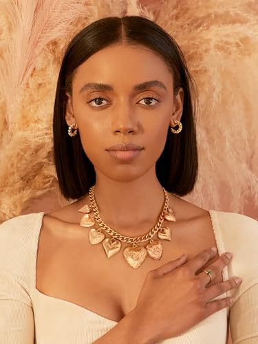 CLASSYZINT Gold Heart Pendant Necklace for Women Puffy Heart Necklace Beads Chain Necklace Statement Necklace Trendy Jewelry - style: XL22344A