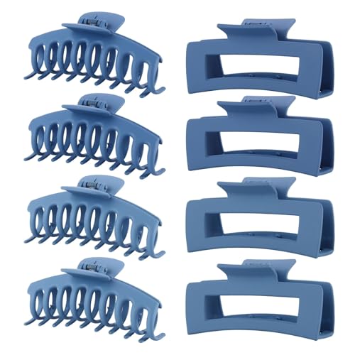 Blue Hair Clips for Women - 8 Pack 4.3 Inch Large Hair Claw Clips for Women Thin Thick Curly Hair, Big Matte Banana Clips,Strong Hold jaw clips - color: Blue