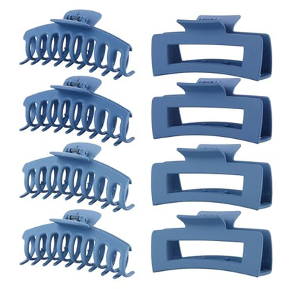Blue Hair Clips for Women - 8 Pack 4.3 Inch Large Hair Claw Clips for Women Thin Thick Curly Hair, Big Matte Banana Clips,Strong Hold jaw clips - color: Blue
