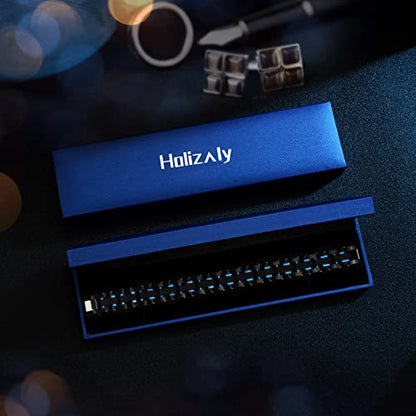 Holizaly Men's Stainless Steel Two Tone Square Link Bracelet, Black and Blue Ion Plated Black - color: blue-black 11