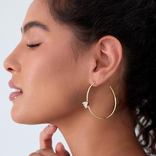 Large Gold Hoop Earrings for Women 14k Gold Plated with 925 Sterling Silver Post Big Open Hoops Earrings Trendy Cubic Zirconia Heart Hoop Earrings Jewelry Gifts for Women - color: gold 40mm