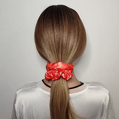 6 Pcs Satin Silk Hair Scrunchies - Soft Hair Ties, Fashion Bands, Bows, Ropes, Elastic Bracelets, Ponytail Holders for Women and Girls (4.5 Inch, Orange) - color: Orange