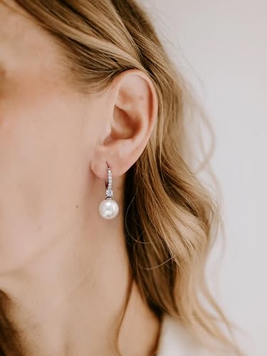 Long Pearl Earrings for Women 925 Sterling Silver Dangle Earrings | Hypoallergenic Dainty Dangle Drop Earrings, Elegant Pearl Jewelry for Bridal, Mother's Day Anniversary Birthday Jewelry Gift - color: Sliver CZ