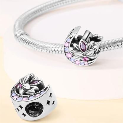 925 Sterling Silver Charms for Bracelets and Necklaces Beads Charms Jewelry Gift for Women - color: Moon Lotus Charm