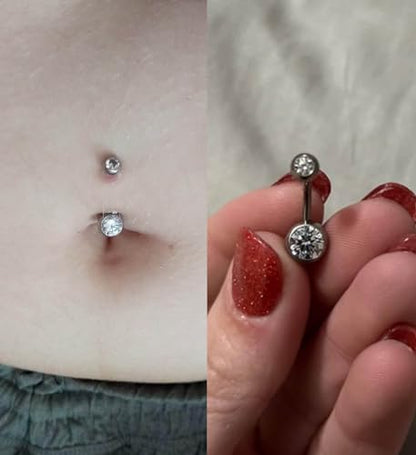 QWALIT Belly Button Ring Silver Gold Belly Rings Surgical Stainless Steel Belly Button Rings for Women Belly Button Piercing Jewelry Hypoallergenic Dangle Belly Button Ring Clicker Belly Ring Dangling - style: C1-Classic- round zircon