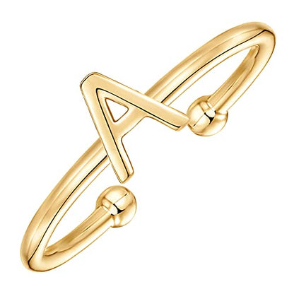 PAVOI 14K Gold Plated Initial Letter Ring for Women, Adjustable Band | Thin Initial Band - Dainty Fashion Jewelry Gifts - style: - A