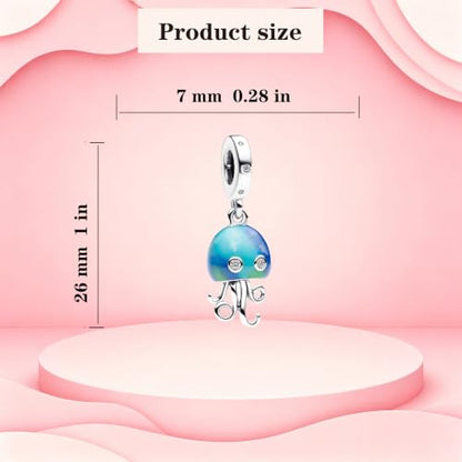 925 Sterling Silver Charms Pendants Mom Heart Dog koi fish Sea Turtle Football Charms for bracelet Pendants Beads Mom Sister Wife Family, Friends, Birthday gifts - style: Blue Jellyfish Pendant