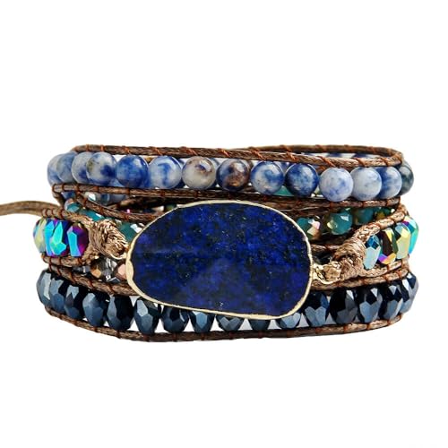 Women Wrap Bracelets Boho Natural Stone Jasper Turquoises Strand Bracelet Jewelry Collection - color: Lazuli #2