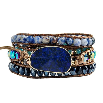 Women Wrap Bracelets Boho Natural Stone Jasper Turquoises Strand Bracelet Jewelry Collection - color: Lazuli #2