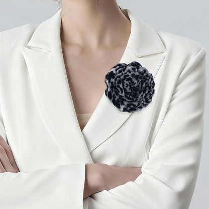 PLwelth Large Flower Brooch Pins Floral Hair Clips for Women Lapel Pins for Dress Clothes Suits Wedding Party Jewelry Gifts - color: Leopard Print-Grey