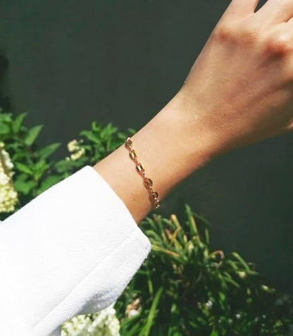 SOFYBJA 18k Gold Plated Personalized Chunky Cuban Oval Link Chain Bracelets for Men Toggle Rope Bracelet Jewelry for Women - style: Pig Nose Coffee Bean Chain Link Bracelet