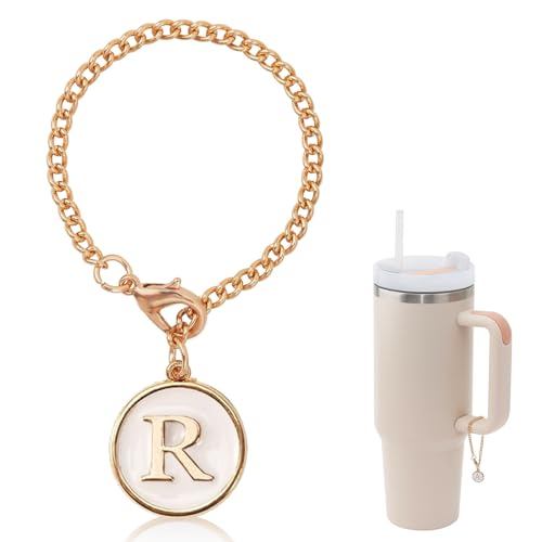 Letter Charm Accessories For Stanley Cup,Gold Initial Chain Water Bottle Name Id Charms for Tumbler,Yeti, Simple Modern Cups Handle - color: R