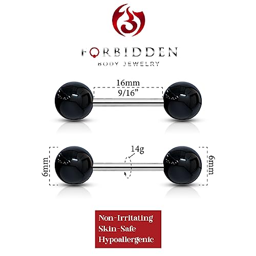 Forbidden Body Jewelry 14 g 16 mm Stainless Steel Nipple or Tongue Ring Barbell Set with Acrylic Balls (Choose Color) - style: Black