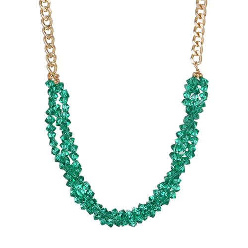 Crystal Statement Necklace with Gold Chain, Black and Clear Crystal Clusters, Chunky Curb Link Design, Fashion Jewelry for Women - color: Green