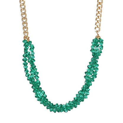 Crystal Statement Necklace with Gold Chain, Black and Clear Crystal Clusters, Chunky Curb Link Design, Fashion Jewelry for Women - color: Green