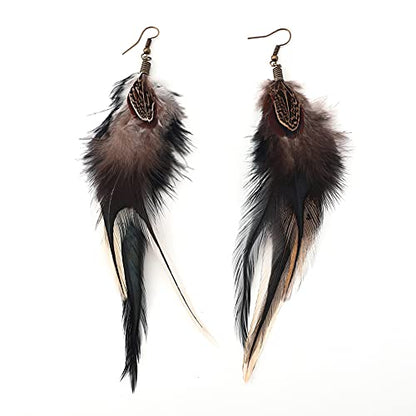 Bohemian Long Feather Earrings for Women Handmade Natural Dangle Tassel Jewelry - color: Style F