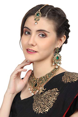 Touchstone Indian jewelry sets for women tikka wedding necklace costume guest statement bollywood rhinestones crystal faux pearls gold big royal neck piece set bridal fashion accessories - color: Multicolor