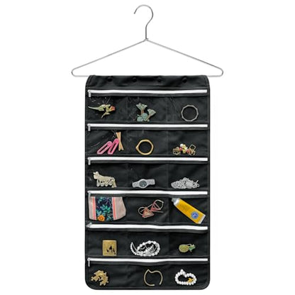 Bloss Hanging Jewelry Organizer, Black Earring Travel Storage Holder with 36 Zippered Pockets for Suitcase, Closet, Foldable Roll Case - color: Black - zipper