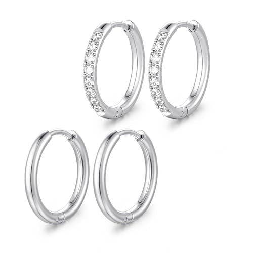 Small Hoop Earrings for Women, Stainless Steel Huggie Hoop earrings, 18G | 2/4/6 Pairs, 6mm/8mm/12mm Small Hoop Earrings, Lobe Helix Conch Tragus Daith Rook Cartilage Piercing Jewelry,Gold Silver - color: Silver-2 pairs-12mm