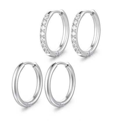 Small Hoop Earrings for Women, Stainless Steel Huggie Hoop earrings, 18G | 2/4/6 Pairs, 6mm/8mm/12mm Small Hoop Earrings, Lobe Helix Conch Tragus Daith Rook Cartilage Piercing Jewelry,Gold Silver - color: Silver-2 pairs-12mm