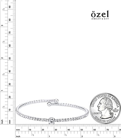 OZEL – Women’s Gold Cuff Bracelets – 18K Gold Plated Textured Bangles with Multi-Color Crystal & Rhinestone Accents – Layered Stacking Jewelry - color: RH_Round